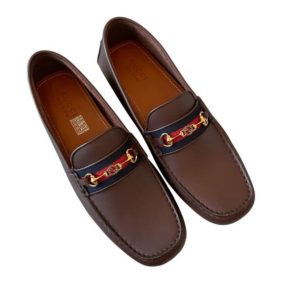 GUCCI Ayrton Web GG Horsebit Leather Driver Loafers Brown Size 12.5 | US 13 NEW - Picture 3 of 16